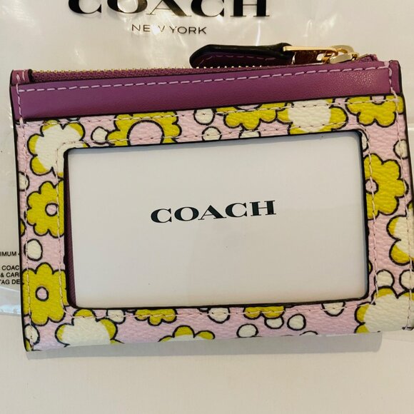 Coach Mini Skinny Id Case, wallet,key chain- Lilly Purple Pink yellow Floral - Picture 4 of 7